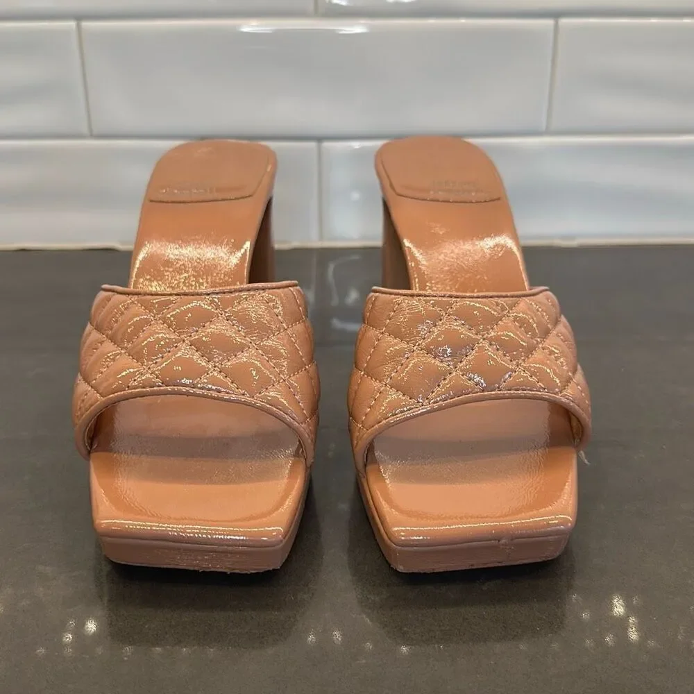 Jeffrey Campbell Nana Quilted Platform Mule in Tan Crinkle Patent